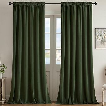 Green Velvet Blackout Curtains, Thermal Insulated Room Darkening Rod Pocket