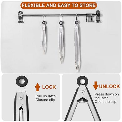 9-Piece Stainless Steel Locking Kitchen Tongs Set for Cooking, BBQ, and Salad (7", 9", 12")