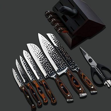 15-Piece Stainless Steel Hammer Forged Knife Set with Wooden Block and Handle