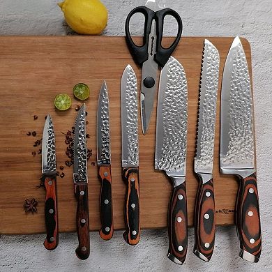 15-Piece Stainless Steel Hammer Forged Knife Set with Wooden Block and Handle