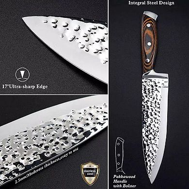 15-Piece Stainless Steel Hammer Forged Knife Set with Wooden Block and Handle