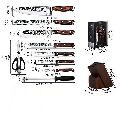 15-Piece Stainless Steel Hammer Forged Knife Set with Wooden Block and Handle