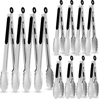 Stainless Steel Kitchen Tongs (7/9/12") - Non-Stick Serving Clips for Cooking, BBQ, Buffet
