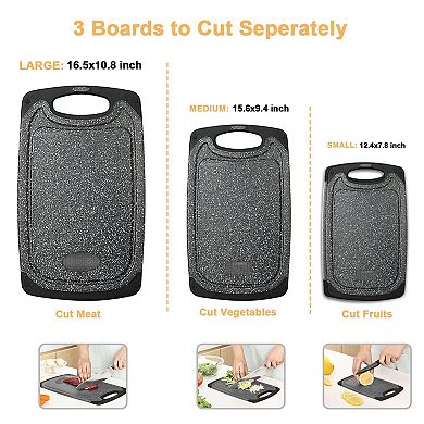Set of 3 XL Plastic Cutting Boards with Juice Grooves