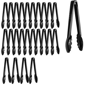 24 pc Heavy Duty Plastic Tongs Set, 9-Inch Reusable/Disposable for Serving, BBQ, Buffet