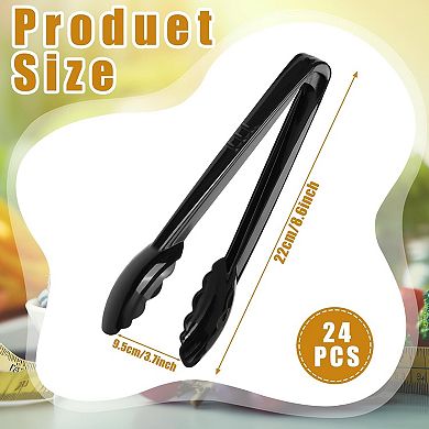 24-Piece Heavy Duty Plastic Tongs Set, 9-Inch Reusable/Disposable for Serving, BBQ, Buffet