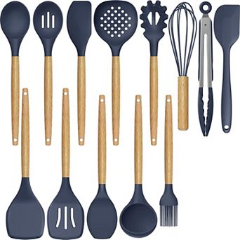 Heat-Resistant Silicone Utensil Set with Wood Handles