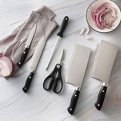7-Piece Stainless Steel Knife Set with Plastic Block and Handle