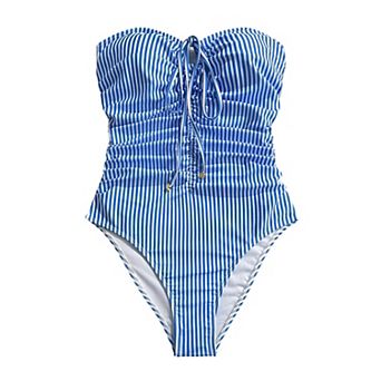 Striped One Piece Bandeau Bathing Suit