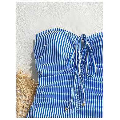 Striped One Piece Bandeau Bathing Suit