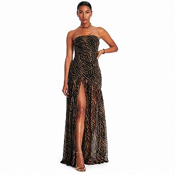 Strapless Mesh Patchwork Maxi Dress