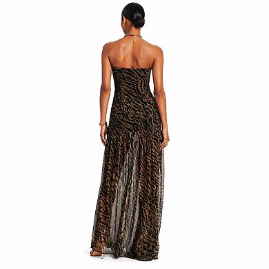 Strapless Mesh Patchwork Maxi Dress