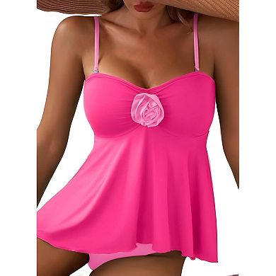 High Waisted Tankini with Floral Swim Top