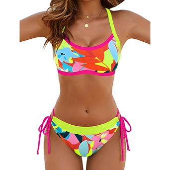 Wide Strap Two-Piece Color Block Swimsuit