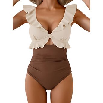 Cutout V Neck One Piece Swimwear