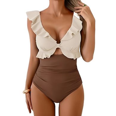 Cutout V Neck One Piece Swimwear