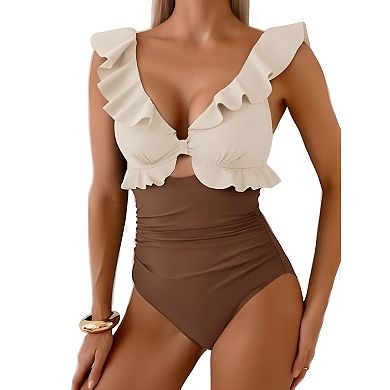 Cutout V Neck One Piece Swimwear