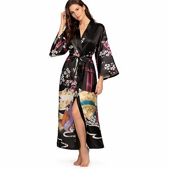 Women Silky Floral Robe