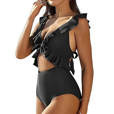 Strappy Ruffle Cutout Bathing Suit