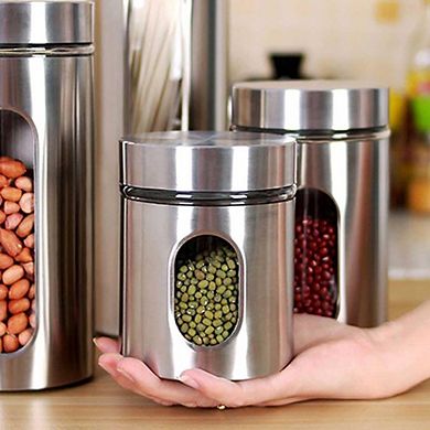 Stainless Steel Food Storage Canister with Glass Window, Airtight Kitchen Jar