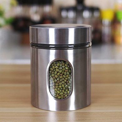 Stainless Steel Food Storage Canister with Glass Window, Airtight Kitchen Jar