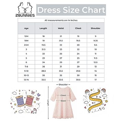 2Bunnies Girls' 7yr-12yr Boho Rustic Vintage Lace Scalloped Hem 3/4 Sleeve Shift Dress