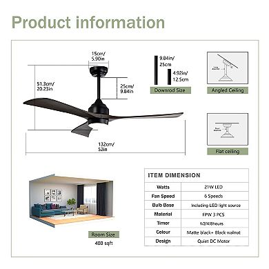 ELEMENT ACE 52 Inch Ceiling Fan with Lights Remote Control Quiet DC Motor 3 Blade