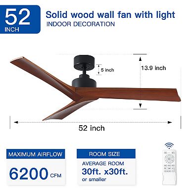 ELEMENT ACE 52 Inch Low Profile Ceiling Fan Without Light for Medium Rooms