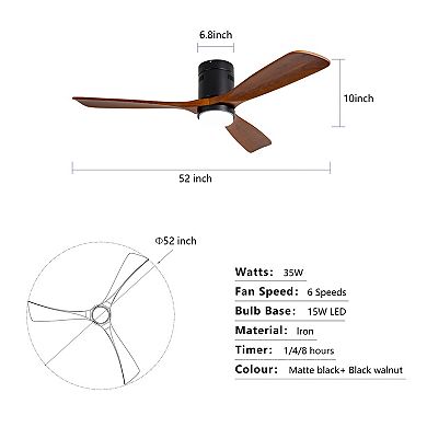 ELEMENT ACE 52 Inch Flush Mount Ceiling Fan with Remote Control and Integrated LED Light