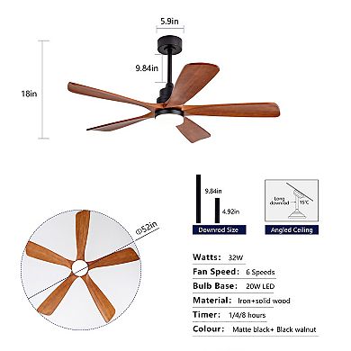 ELEMENT ACE 52 Inch Outdoor Ceiling Fan with Integrated LED Light and Remote Control
