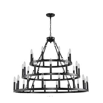 ELEMENT ACE Three-Tier Wagon Wheel Large Chandelier with Adjustable Height for High Ceiling