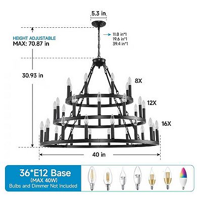 ELEMENT ACE Three-Tier Wagon Wheel Large Chandelier with Adjustable Height for High Ceiling