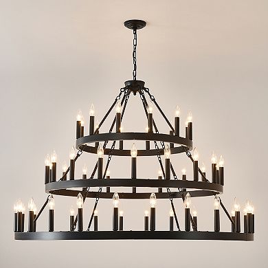 ELEMENT ACE Three-Tier Wagon Wheel Large Chandelier with Adjustable Height for High Ceiling