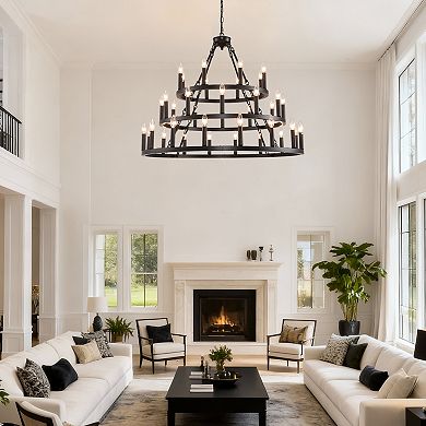 ELEMENT ACE Three-Tier Wagon Wheel Large Chandelier with Adjustable Height for High Ceiling