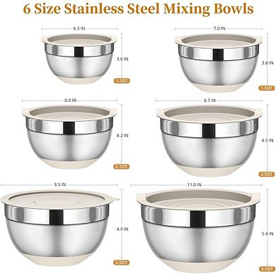 Stainless Steel Mixing Bowl Set, 6-Piece, Nesting, With Lids & Graters, Non-Slip