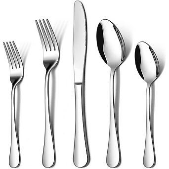 Stainless Steel Flatware Set for 4, 20 pc Mirror Polished, Dishwasher Safe