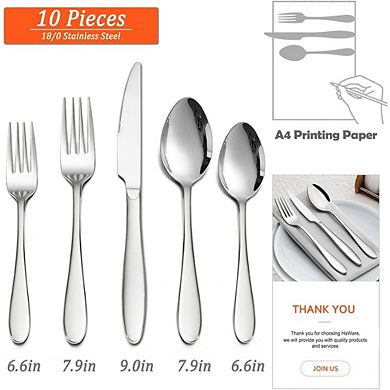 Stainless Steel Flatware Set for 2, 10-Piece Mirror Polished, Dishwasher Safe