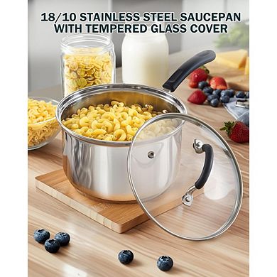 Stainless Steel Saucepan with Lid Tri-Ply, Multipurpose, Dishwasher Safe
