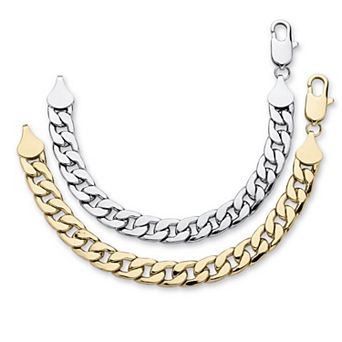 Men's 2 pc Curb-Link Bracelet Set in Yellow Goldtone and Silvertone 9"