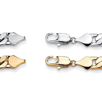 Men's 2 Piece Curb-Link Bracelet Set in Yellow Goldtone and Silvertone 9"