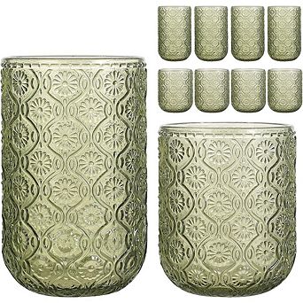 Vintage Embossed Glass Set, Highball & Rocks Tumblers for Drinks
