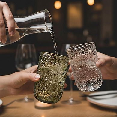 Vintage Embossed Glass Set, Highball & Rocks Tumblers for Drinks