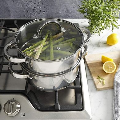 Stainless Steel Dutch Oven with Steamer Basket for Slow Cooking & Steaming