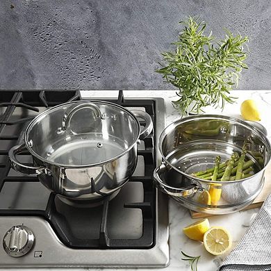 Stainless Steel Dutch Oven with Steamer Basket for Slow Cooking & Steaming