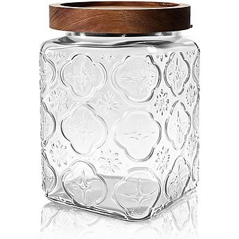 Vintage Glass Storage Jar with Airtight Wood Lid, Decorative Canister
