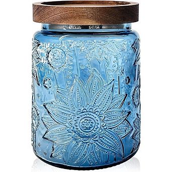 Vintage Glass Storage Jar with Airtight Wood Lid, Kitchen Canister