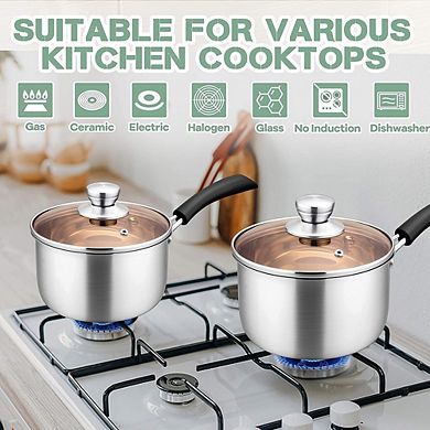 Stainless Steel Saucepan with Lid, Rust-Resistant, Durable