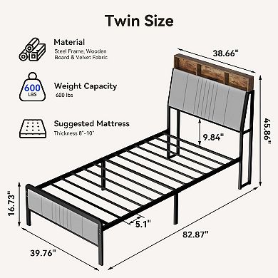 Sailvan Bed Frame, Metal Platform Bed with Headboard, Underbed Storage, Easy Assemble