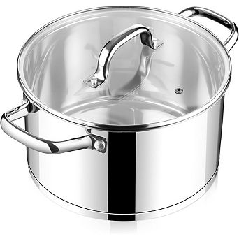 Stainless Steel Stock Pot with Lid, Tri-Ply Bottom, Induction & Dishwasher Safe
