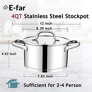 Stainless Steel Stock Pot with Lid, Tri-Ply Bottom, Induction & Dishwasher Safe